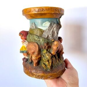 Vintage HandPainted German Candle Gunter Kerzen Milk Maids & Cows Mountain Scene